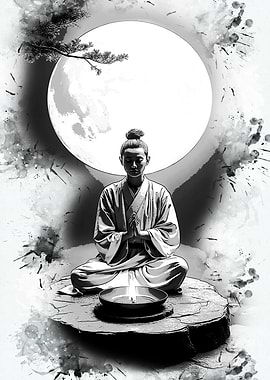 Zen Meditation Under Moon