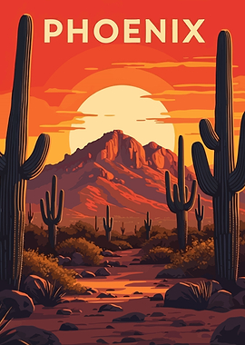 Phoenix Sunset Landscape Travel Poster