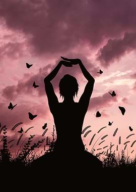 Woman Meditating at Twilight