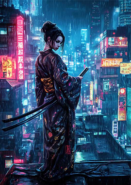 Cyberpunk Geisha with Kata