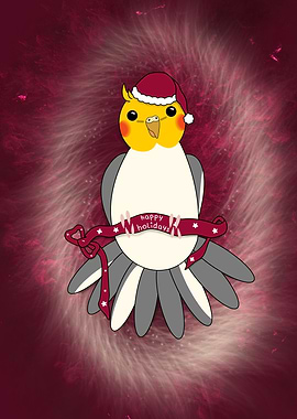 Kawaii Christmas Cockatiel in Festive Spirit Universe