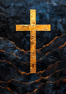 Golden Cross on Black Background