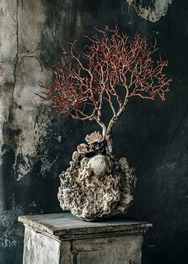 Coral and Branch Sculpture Still Life