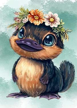 Cute Platypus with Flower Crown
