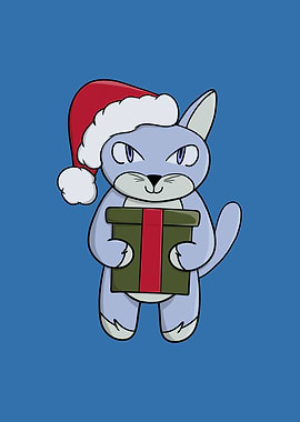 Cat with Christmas Gift
