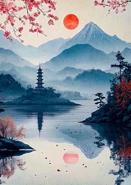 Japanese Pagoda Landscape
