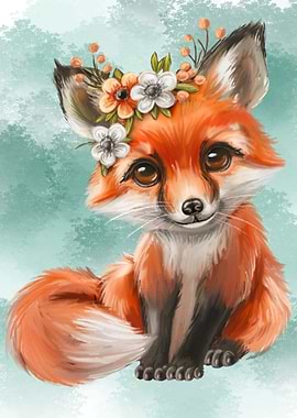 Cute Fox with Flower Crown