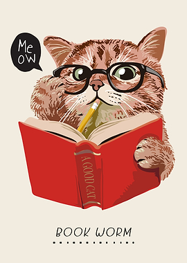 Cat Reading a Book