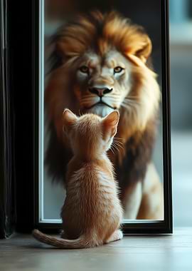 Kitten and Lion Reflection