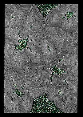 Abstract Line Art with Green Dots