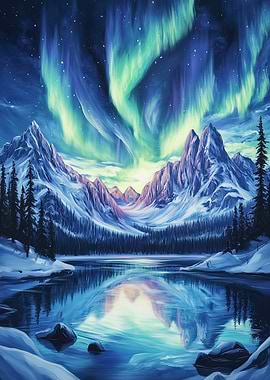 Aurora Borealis Mountain Lake