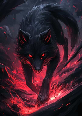 Black Wolf in Flames