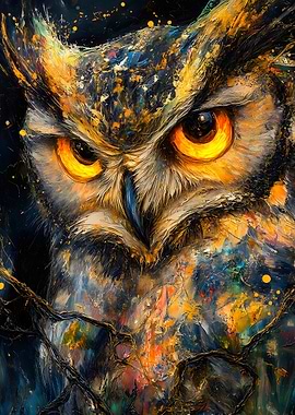 Golden Owl Painting Animal