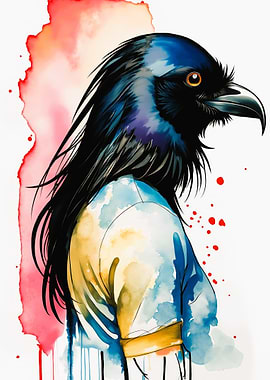 Raven Girl Watercolor