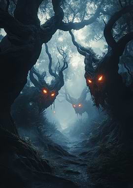 Cursed Forest With Red Eyes