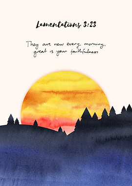 Lamentations 3:23 Watercolor, Bible Verse, Christian Art