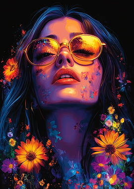 Woman with Flowers and Sunglasses