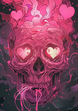Pink Skull with Hearts