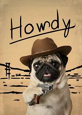 Howdy Funny Pug Cowboy
