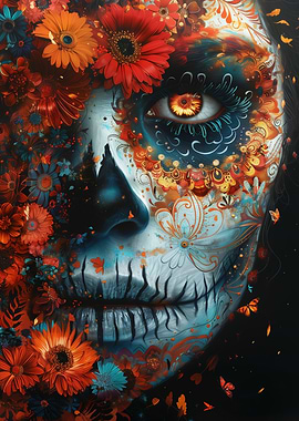 Sugar Skull with Flowers