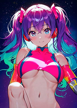 Sexy Anime Girl with Purple Hair