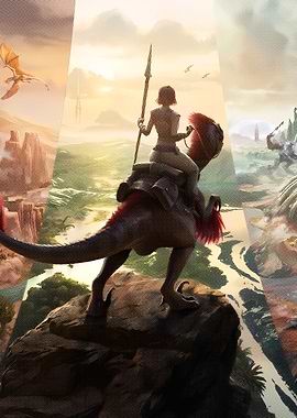 Dinosaur Rider in Fantasy World