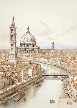 Waterfront Cityscape with Dome