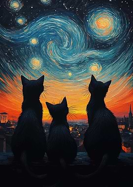 Cats Under Starry Night