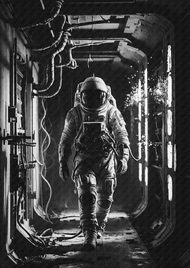 Astronaut in Spacecraft Corridor