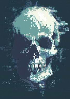 Pixelated Skull Head