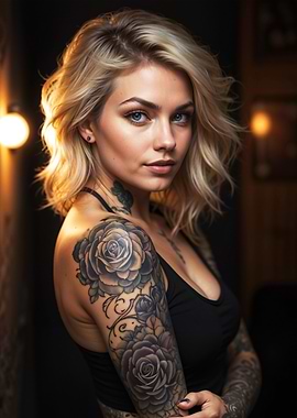 Elegant Portrait with Floral Tattoos