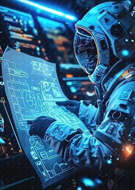 Astronaut Studying Blueprint