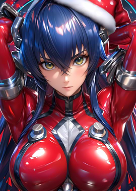 Anime Girl in Red Suit Gaming
