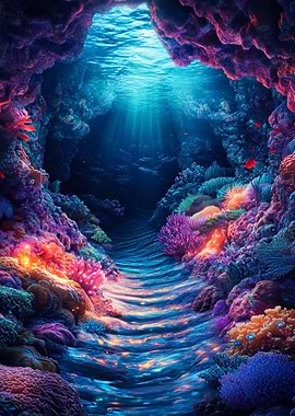 Underwater Coral Reef Cavern