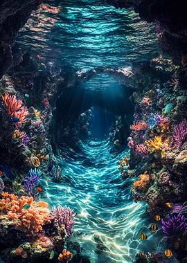 Underwater Coral Reef Cave