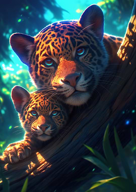 Jaguar Family in Forest