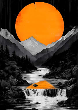 Orange Sunset Mountains