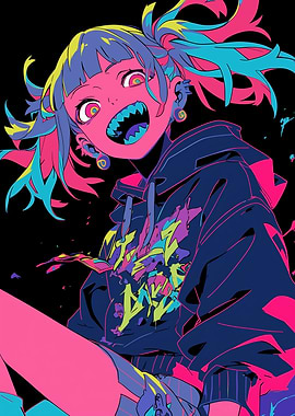 Anime Girl with Neon Hair