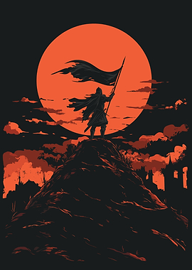 Silhouetted Knight on Mountain