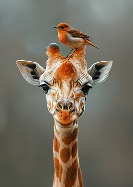 Giraffe with Bird