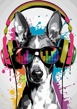 Dog with Headphones and Sunglasses