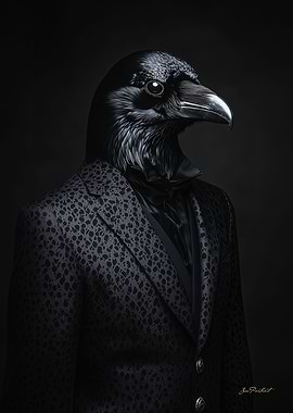 Portrait of a Raven Crow in Suit