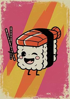 Smiling Sushi with Chopsticks