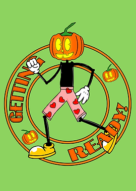 Jack-O-Lantern Pumpkin Head Getting Ready