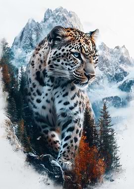 Leopard in Mountain Landscape
