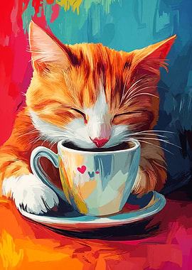 Cat Drinking Coffee