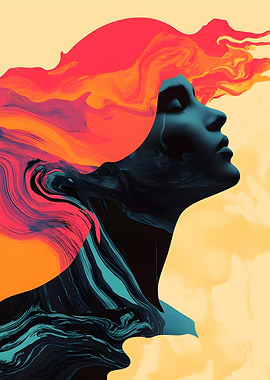 Abstract Woman with Flowing Hair