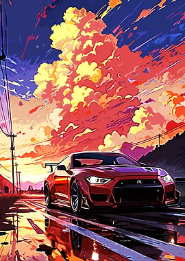 Red Sports Car Sunset