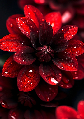 Red Flower with Dew Drops