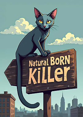 City Cat on Sign - Natural Born Killer